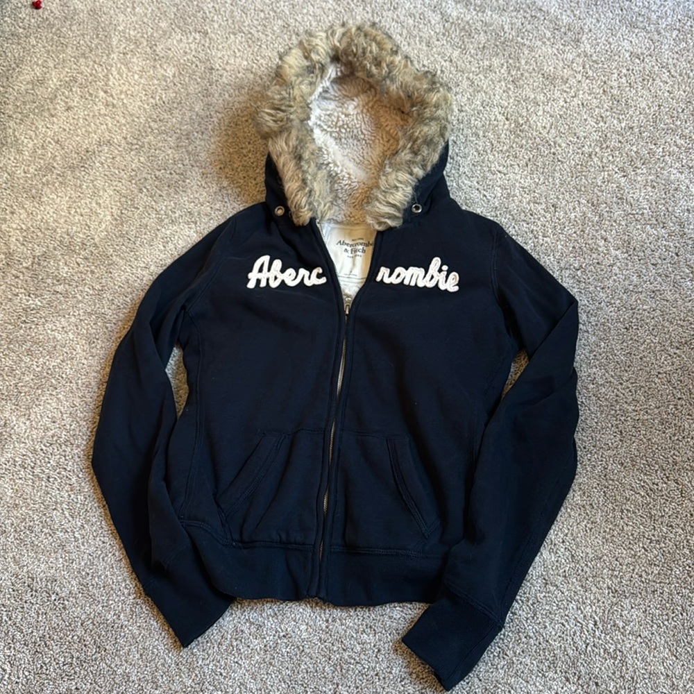 Abercrombie Fuzzy Fleece Sweater Fur Hood Jacket